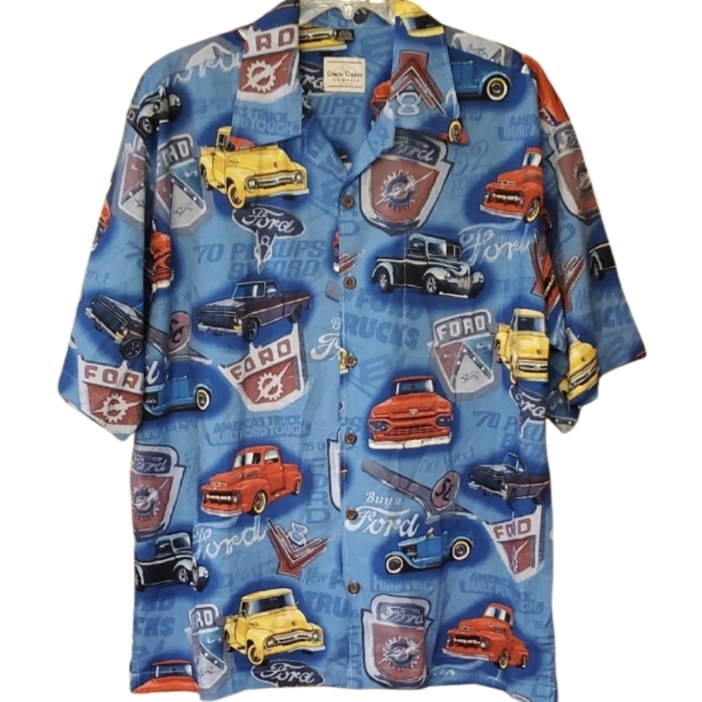 David Carey Originals Ford Truck Multi-Logo‎ BlueButton-down Camp Shirt Size 2XL
